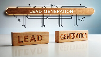 3d illustration render of two wooden blocks with the text phrase word "Lead Generation"