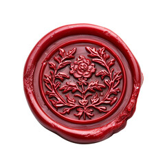 Red Wax Seal with Intricate Floral Design and Circular Shape