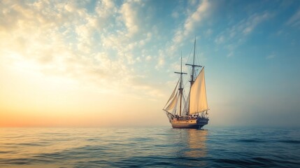 Obraz premium Setting sail, sailing, future vision, dream, new starting point, ready to sail, vast ocean, starting point, dream realization, starting line, inspiration, create unlimited, new chapter, vast sky, turb