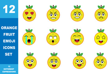 Cute cartoon orange. Cartoon fruit character set. Funny emoticon in flat style. Food emoji vector illustration