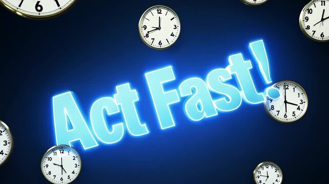 Urgent Call to Action With Clocks and Dynamic Text on Blue Background Generative AI