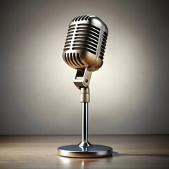 Antique microphone on chrome surface Broadcasting stage performance generative AI