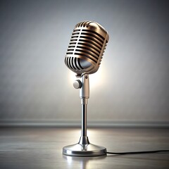 Antique microphone on chrome surface Broadcasting stage performance generative AI