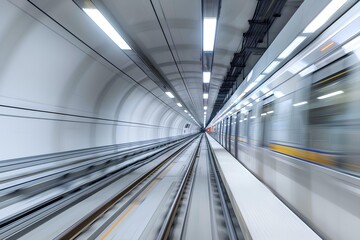 Blurred motion of train moving fast in underground tunnel, dynamic blur effect for subway concept