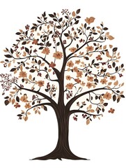 Fototapeta premium A stylized tree with brown branches and orange leaves on a white background.