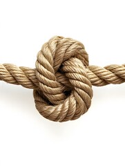 A close-up of a knotted rope against a white background. The knot is tied tightly, symbolizing strength and connection.