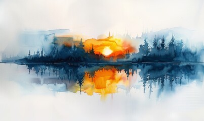 Fototapeta premium Watercolor abstract twilight reflections on white.