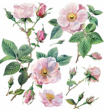 watercolor pink roses and buds clip art preview