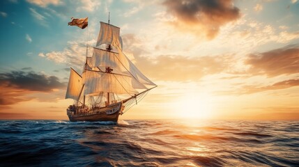 Obraz premium Setting sail, sailing, future vision, dream, new starting point, ready to sail, vast ocean, starting point, dream realization, starting line, inspiration, create unlimited, new chapter, vast sky, turb