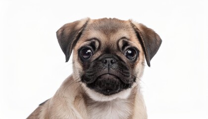 パグの子犬のポートレート（Pug puppy portrait on white background）
