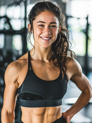 Fototapeta premium Confident Young Female Personal Trainer Smiling in Gym