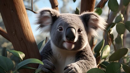 Fototapeta premium Koala on eucalyptus tree 3D isolated 