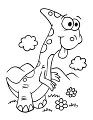 Cute Silly Dinosaur Vector Illustration Coloring Page Art