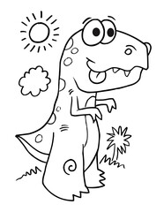 Cute Silly Dinosaur Vector Illustration Coloring Page Art