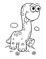 Obraz premium Cute Silly Dinosaur Vector Illustration Coloring Page Art