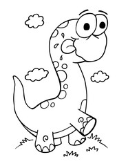 Cute Silly Dinosaur Vector Illustration Coloring Page Art