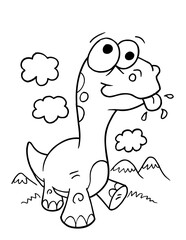 Cute Silly Dinosaur Vector Illustration Coloring Page Art