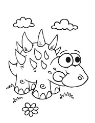 Cute Silly Dinosaur Vector Illustration Coloring Page Art