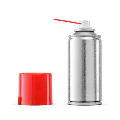 Open small metallic aerosol can with straw isolated. Lube, grease, canned air, rust remover....