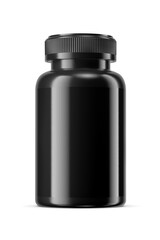 Black jar for medical pills isolated. 3D rendering illustration. Transparent PNG image.