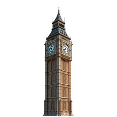 Big Ben clock tower in London, England. Isolated on transparent background, PNG