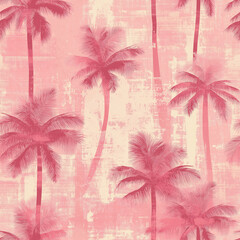 Tropical seamless pattern featuring pink palm trees on a textured light background, perfect for summery and exotic themes.