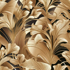 Silver and Gray Wallpaper with Abstract Leaf and Vine Designs