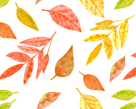 watercolor seamless texture with colorful autumn leaves