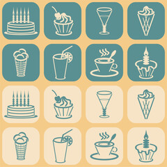 Seamless pattern with drinks an desserts art print for textile, paper, wallpaper decor design food kitchen cafe restaurants	