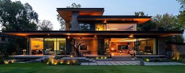 Luxurious sustainable house with eco-friendly features.