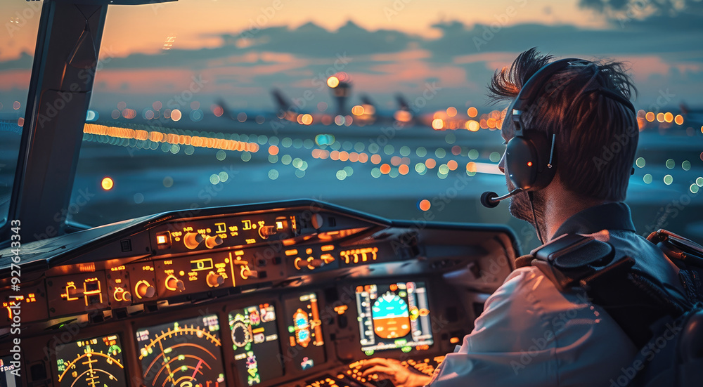 Poster air traffic controllers working together to help planes take off. generative ai.