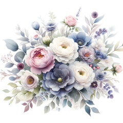 흰 배경, 꽃다발, 수채화 (white background, bouquet, water colour)