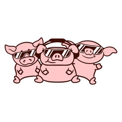 3 Funny Music DJ Three Pigs Friends Pig Team Crew Farm Animals Cool Drawing Headphone Sunglasses Party Night Dancing Clubber Raver Comic Humor Cartoon Cool Fun Sound Disco Club Festival Concert Lover