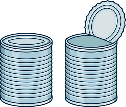 Tin can drawing set, closed and open. Simple cartoon clip art illustration.