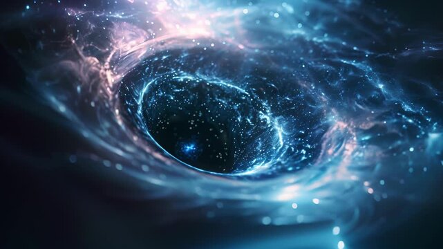 A depiction of the immense energy and matter being pulled into a black hole causing disruptions and distortions in the quantum foam around it.