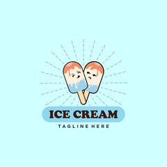 Ice cream logo. Simple cartoon illustration of two ice cream cones. Ice cream logo icon vector. Ice cream logo template