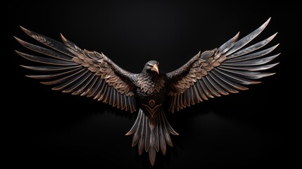Obraz premium Art deco bird. A beautifully crafted sculpture of a bird with outstretched wings, showcasing intricate details and a metallic finish. 