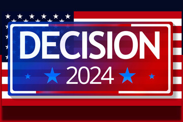 Fototapeta premium decision 2024 as Vote concept for the presidential election, colors of the flag of America on red blue background, deep dark colors, United States of America, USA