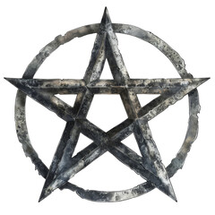 Intricate Metallic Pentagram Symbol Encircled by a Circle.