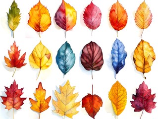 Obraz premium Watercolor Autumn Leaf Collection on White Background