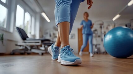 Physiotherapy for Leg Strength and Mobility Patient Works on Exercises with Therapist Guidance, Improve Your Walking and Balance