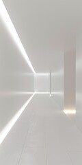 Obraz premium Bright white hallway with glowing lights in a minimalist setting