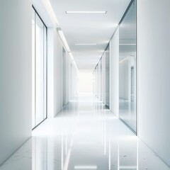 Fototapeta premium Bright corridor with glowing lights in a modern white room