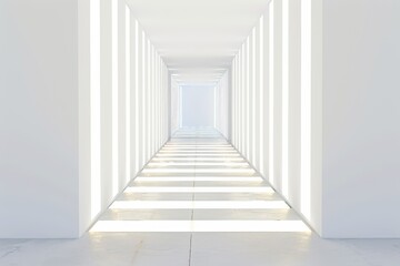 Bright corridor with glowing lights in a minimalist white room
