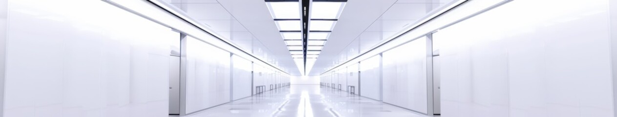 Fototapeta premium Glowing hallway in a bright white room with modern lighting