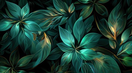Fractal leaves with intricate patterns and vibrant colors in nature