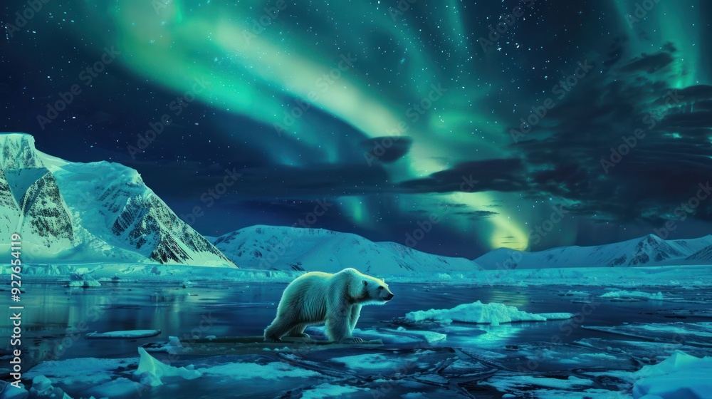 Canvas Prints polar bear under the aurora borealis