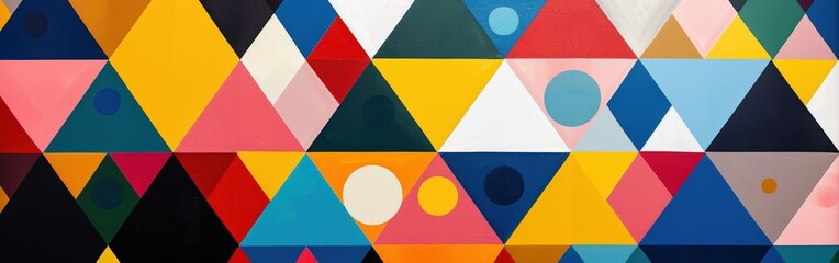 Vibrant mosaic of colorful triangles and circles