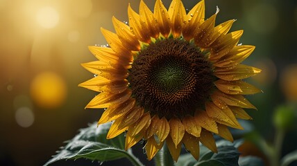 Naklejka premium A close up shot of a single sunflower a stunning bokeh effect landscape 