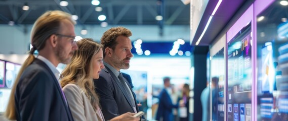 Vibrant crowd at a business expo, with blurred movement and copy space emphasizing the dynamic environment.